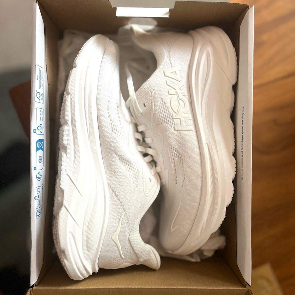 Hoka Clifton 10 Women’s All-White Athletic Sneakers